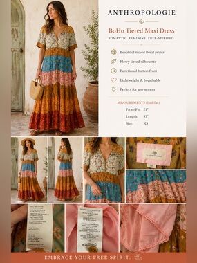 Anthropologie Tiered Maxi Dress - Mustard, Teal, Pink, Rust